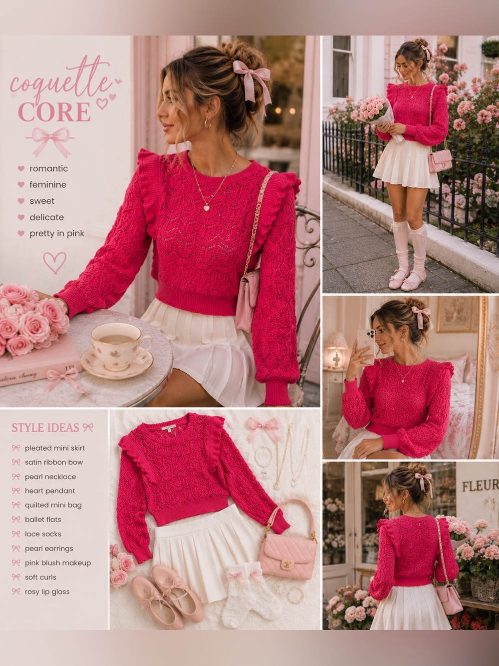 Single Thread Pink Crochet Knit Sweater L Boho Coquette Barbiecore Cottagecore I